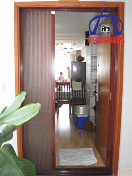 Cửa lưới xếp 1 cánh có ray (màu vân gỗ)